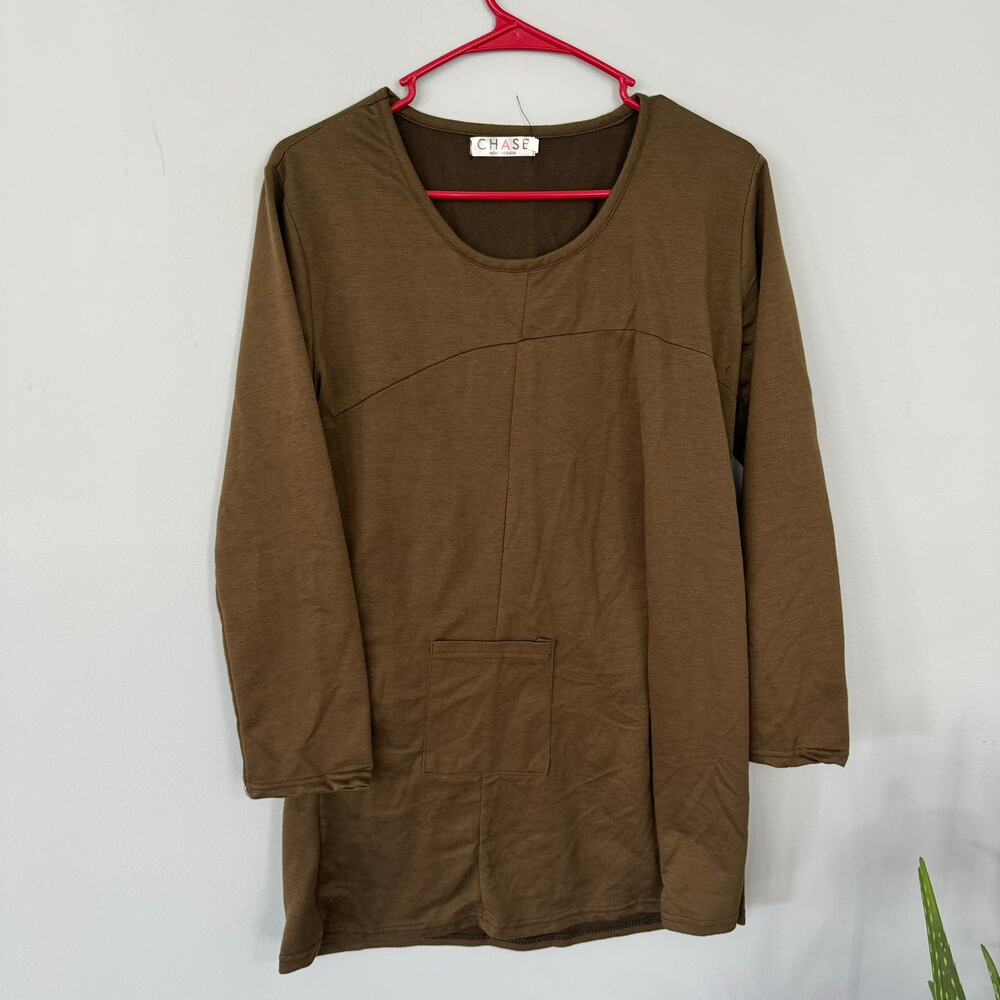 Chase New Design Brown Modest Top w/ Pocket Size XL Long Sleeves